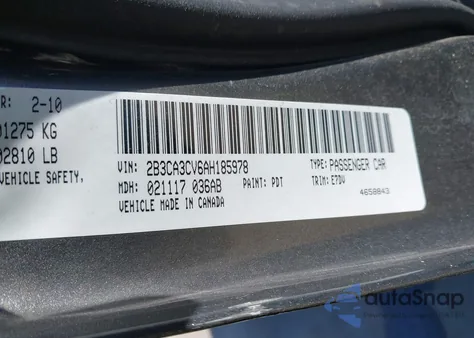 2010 Dodge Charger Sxt из США, поврежденный, VIN 2B3CA3CV6AH185978